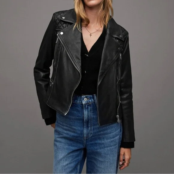 ALLSAINTS Cargo Distressed Leather Biker Jacket - Picture 2 of 11